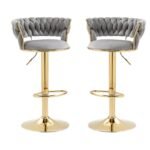Set of 2 Velvet Swivel Luxury Bar Stools - HZ882 - Image 13