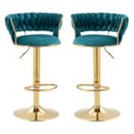 Set of 2 Velvet Swivel Luxury Bar Stools - HZ882 - Image 9