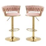 Set of 2 Velvet Swivel Luxury Bar Stools - HZ882 - Image 17