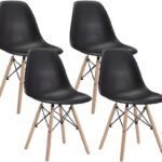 Modern Style Dining Chair Shell Plastic Chair with wooden legs - Set of 4