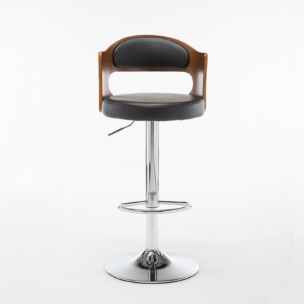 Modern Round Upholstered Bar Stool with Adjustable Height, Swivel, and Footrest